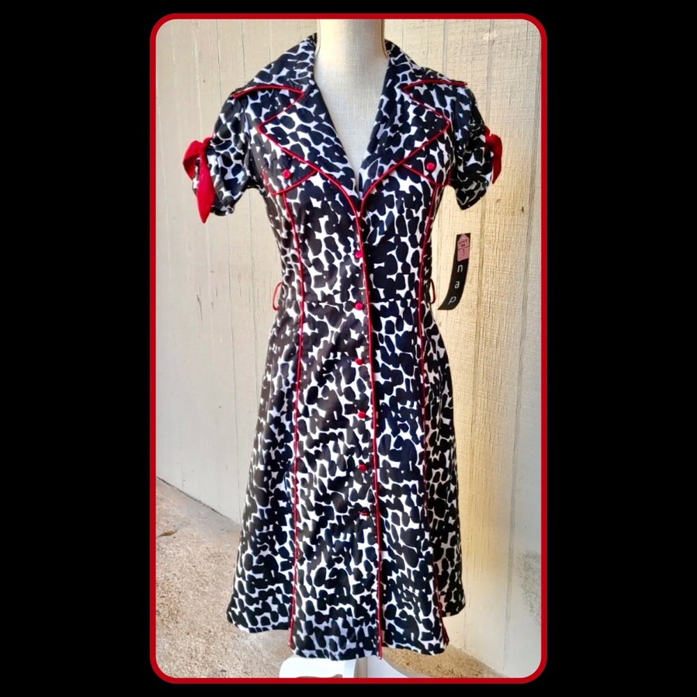 NWT Retro Rockabilly Animal Print Button Short-Sleeve Midi Shirt Dress XS/Size 3